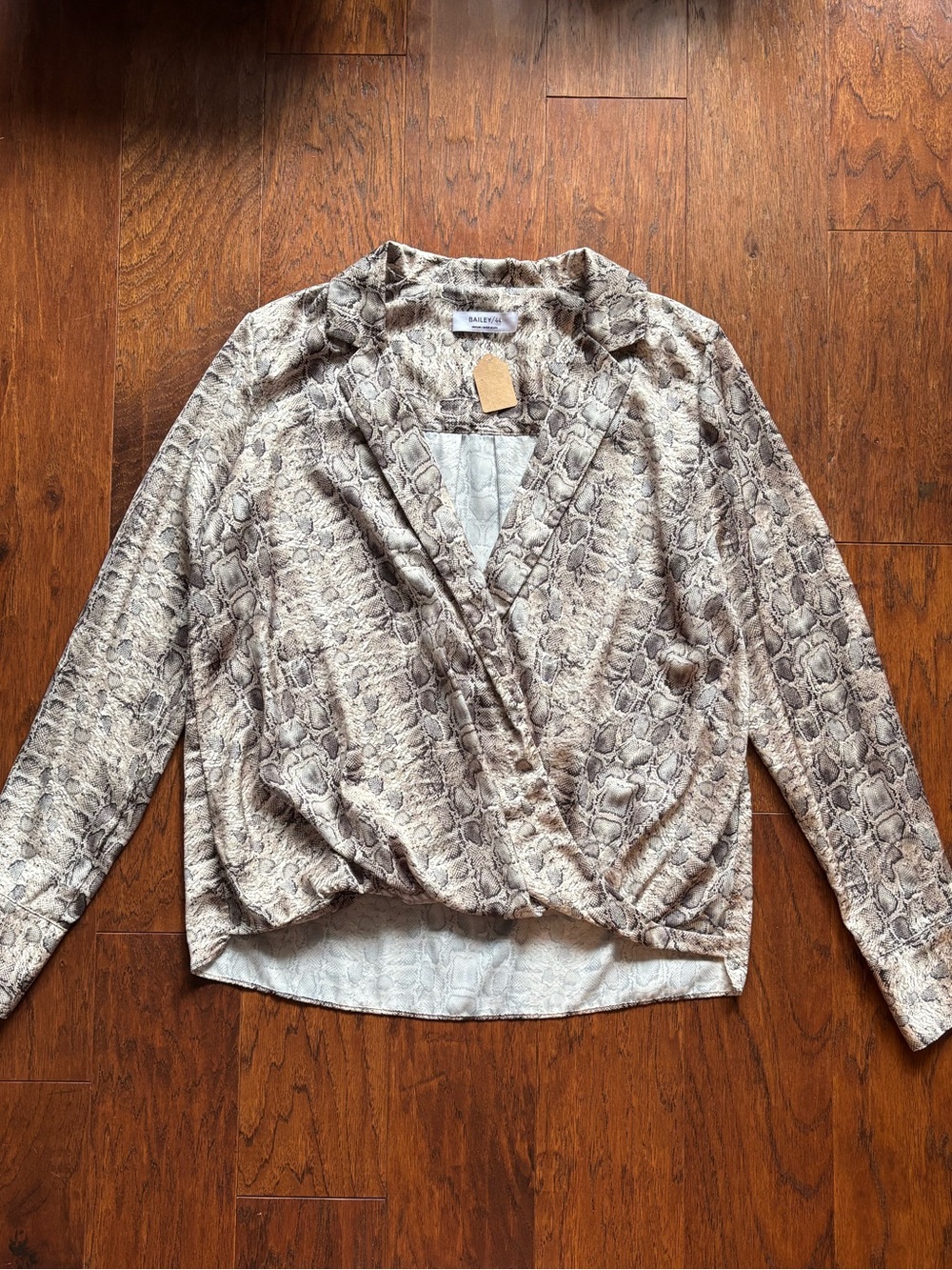 Bailey 44 USA Made Snake Print Wrap Blouse Beige Crossover M